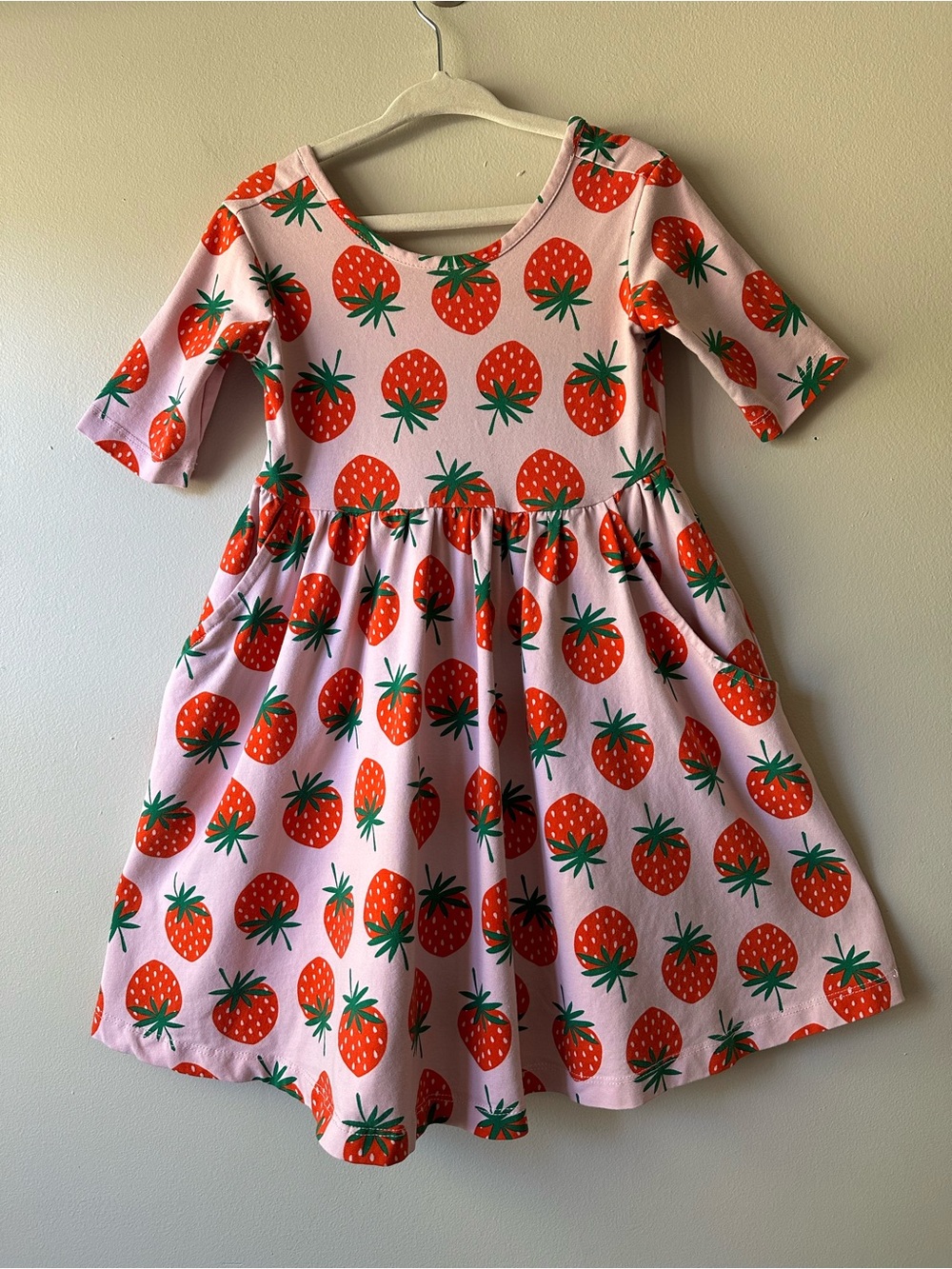 Hanna Anderson Girls Pink Strawberry Whimsy Girlhoodcore Print Dress Size 4